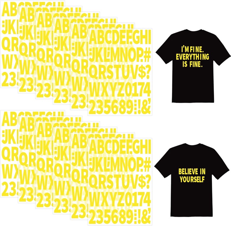 Metsyth 12 Sheets 612 Pieces Iron on Letters and Numbers for Clothing 2 Inch Iron on Letter Patches Large with PU Heat Transfer Alphabet Adhesive Stickers for Fabric T-Shirt Jersey DIY Craft,Yellow - Image 1
